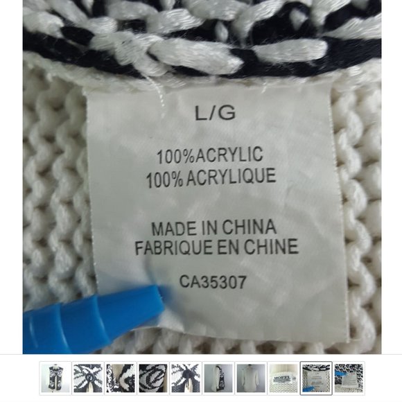 Moffi International Women sz L One button Cardigan Knit Black White - Picture 8 of 9